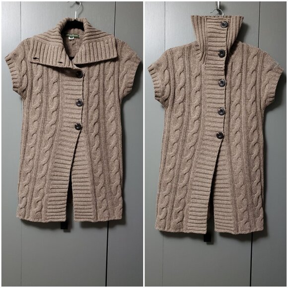 VTG Eddie Bauer Cable Knit SS Long Cardigan - Picture 1 of 8